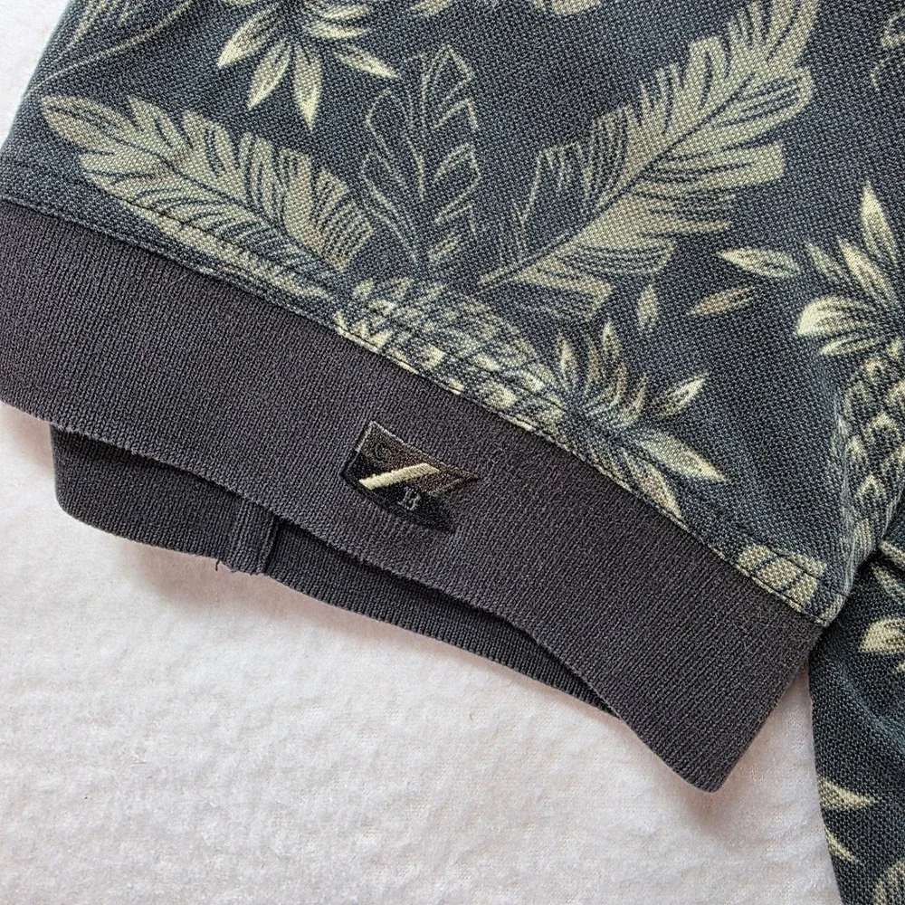 Cutter & Buck Mens Large‎ Gray Pineapple Palm Leaf Print Cotton Blend Polo Shirt